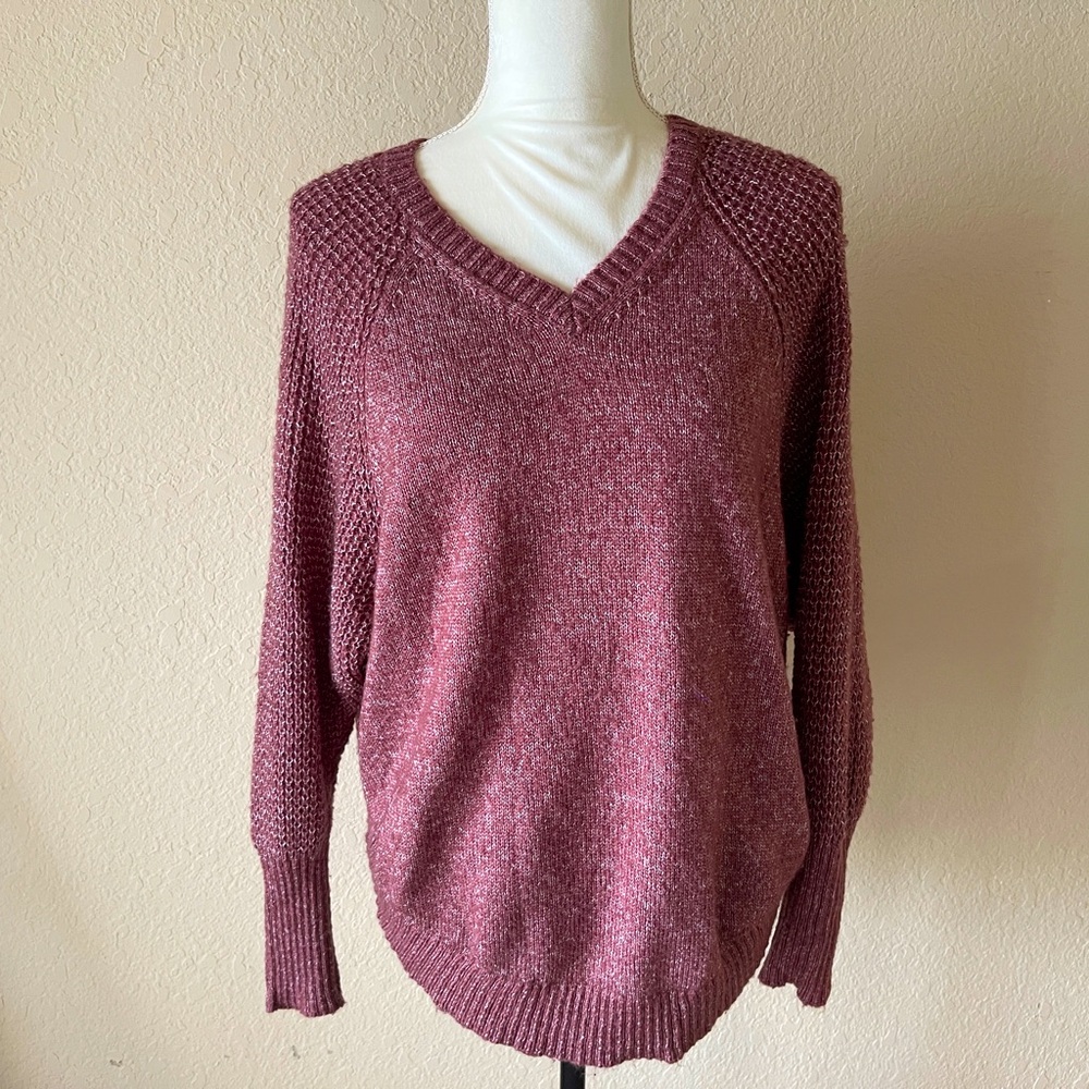 Rue21 Women's Pullover V-Neck Long Raglan Batwing Sleeve Sweater Size S